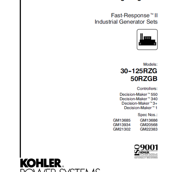 Kohler 30-125RZG, 50RZGB Fast-Response2 Industrial Generator Sets Wiring Diagrams (tp6098)