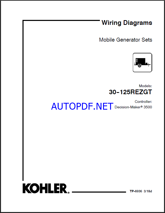 Kohler 30-125REZGT Industrial Generator Sets Wiring Diagrams (tp6936)