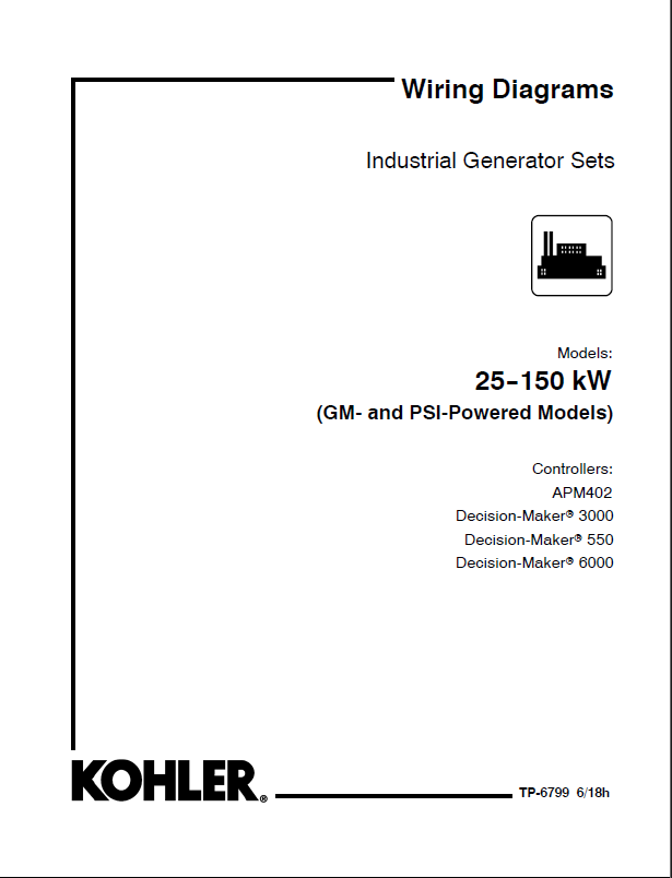 Kohler 25REZG, 150REZG, 80REZGB, 100REZGB, 80RZGB, 100RZGB Industrial Generator Sets Wiring Diagrams (tp6712)
