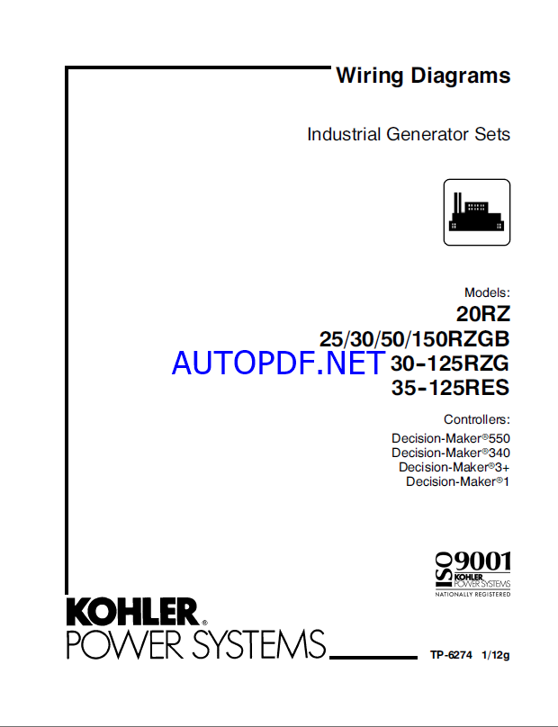 Kohler 200REOZP, 230-400REOZD Industrial Generator Sets Wiring Diagrams (tp5988)