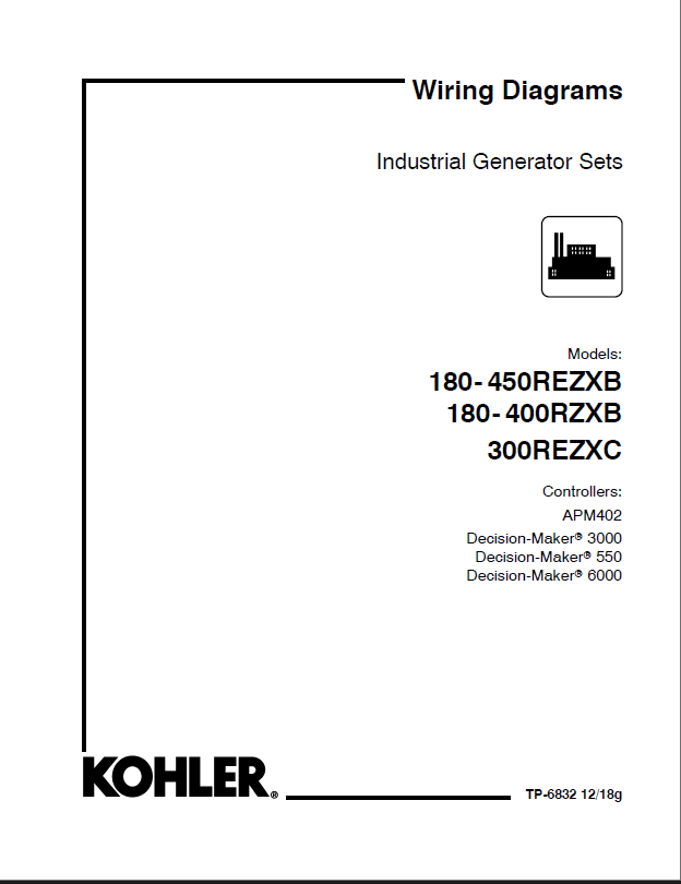 Kohler 180-450REZXB, 180-400RZXB, 300REZXC Industrial Generator Sets Wiring Diagrams (TP6832 1218G)