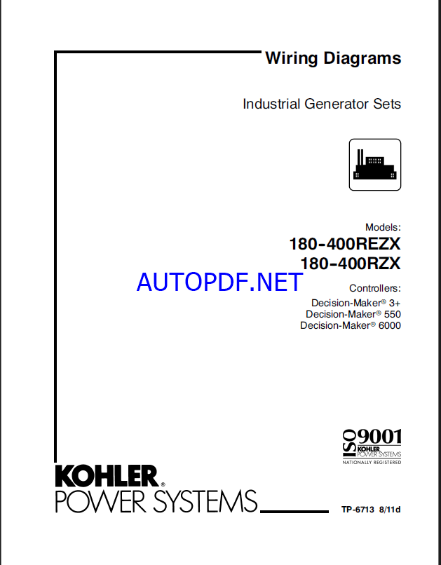 Kohler 180-400REZX, 180-400RZX Industrial Generator Sets Wiring Diagrams (tp6713)
