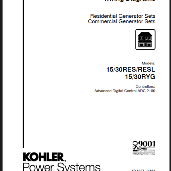 Kohler 15RES, 30RES, 15RESL, 30RESL, 15RYG, 30RYG Industrial Generator Sets Wiring Diagrams (tp6437)