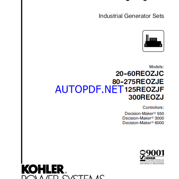 Kohler 20-60REOZJC, 80-275REOZJE, 125REOZJF, 300REOZJ Industrial Generator Sets Wiring Diagrams (tp6697)