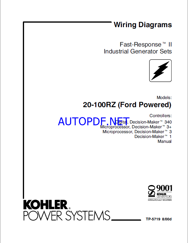 Kohler 20-100RZ Ford Fast-Response2 Industrial Generator Sets Wiring Diagrams (tp5719)