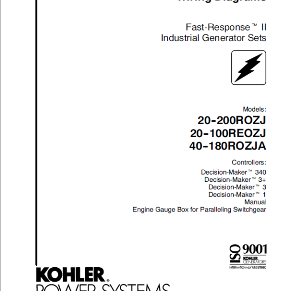 Kohler 20-200ROZJ, 20-100REOZJ, 40-180ROZJA Fast Response2 Industrial Generator Sets Wiring Diagrams (tp5718)