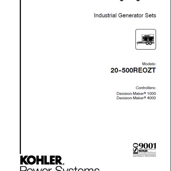 Kohler 20-500REOZT Industrial Generator Sets Wiring Diagrams (tp6898)