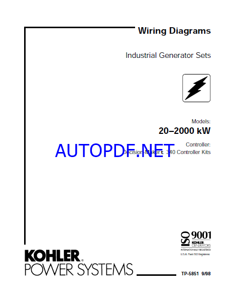 Kohler 20–2000 kW Industrial Generator Sets Wiring Diagrams (tp5851)