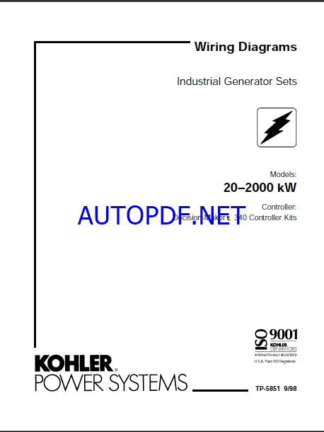Kohler 20–2000 kW Industrial Generator Sets Wiring Diagrams (tp5851)