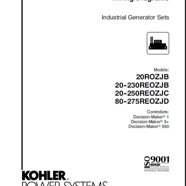 Kohler 20ROZJB, 20REOZJB, 230REOZJB, 20REOZJC, 250REOZJC, 80REOZJD, 275REOZJD Industrial Generator Sets Wiring Diagrams (tp6146)