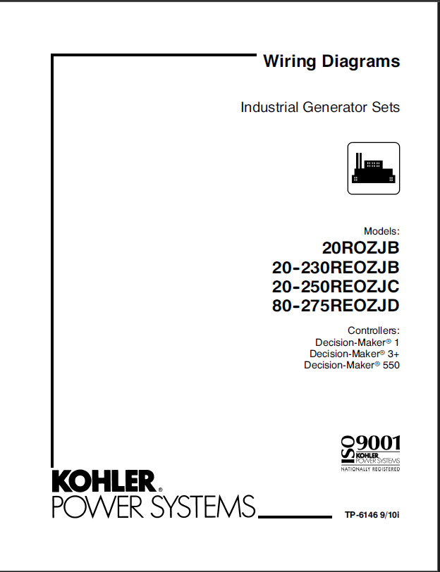 Kohler 20ROZJB, 20REOZJB, 230REOZJB, 20REOZJC, 250REOZJC, 80REOZJD, 275REOZJD Industrial Generator Sets Wiring Diagrams (tp6146)