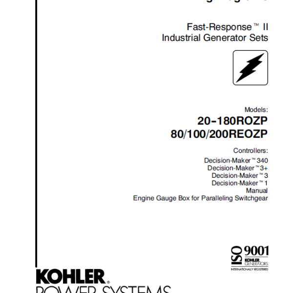 Kohler 20ROZP, 180ROZP, 80REOZP, 100REOZP, 200REOZP Fast Response2 Industrial Generator Sets Wiring Diagrams (tp5717)