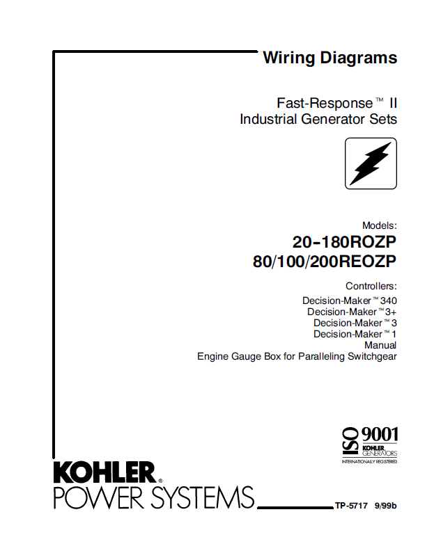 Kohler 20ROZP, 180ROZP, 80REOZP, 100REOZP, 200REOZP Fast Response2 Industrial Generator Sets Wiring Diagrams (tp5717)
