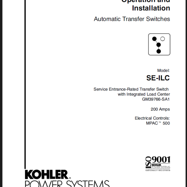 Kohler SE-ILC Automatic Transfer Switches Operation and Installation Manual (tp6378)