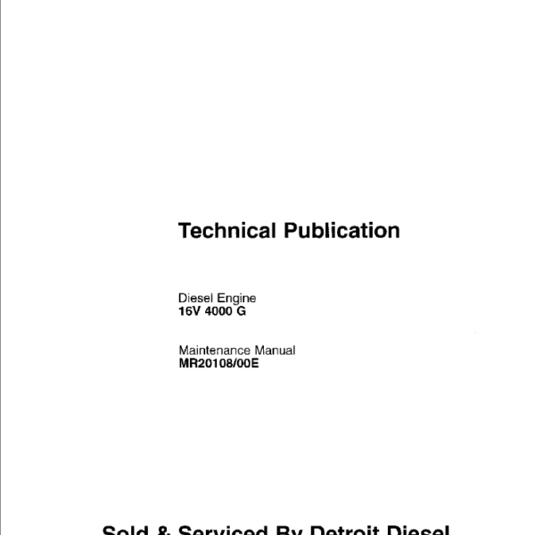 MTU 16V 400G Diesel Engine, MR2010800E Maintenance Manual Technical Publication (tp6239)