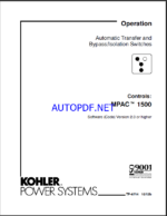 Kohler MPAC 1500 Automatic Transfer and Bypass, Isolation Switches Operation Manual (tp6714)