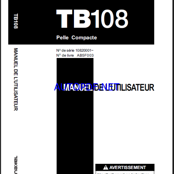 keuchi OPERATORS MANUAL TB108 AB5F003 SN 10820001-(FRENCH)
