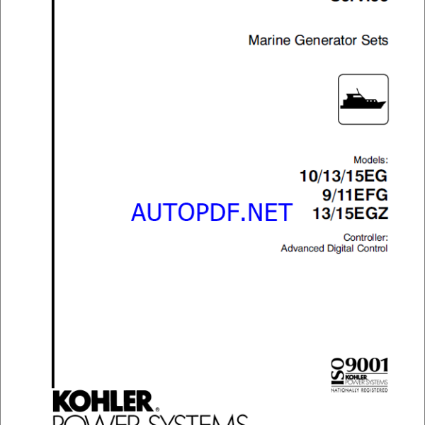 Kohler 10EG, 13EG, 15EG, 9EFG, 11EGZ, 13EGZ, 15EGZ Marine Service Manual (tp6324)