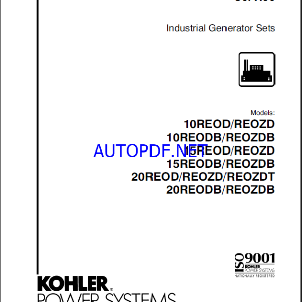 Kohler 10REOD,REOZD,10REODB,REOZDB,15REOD,REOZD,15REODB,REOZDB,20REOD,REOZD,REOZDT,20REODB,REOZDB Industrial Generator Sets Service Manual (tp6394)