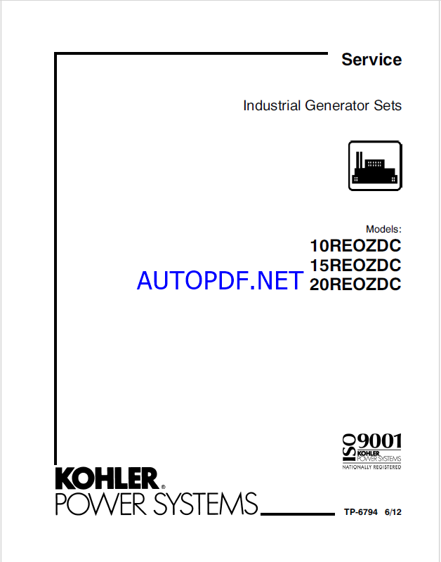 Kohler 10REOZDC, 15REOZDC, 20REOZDC Industrial Generator Sets Service Manual (tp6794)