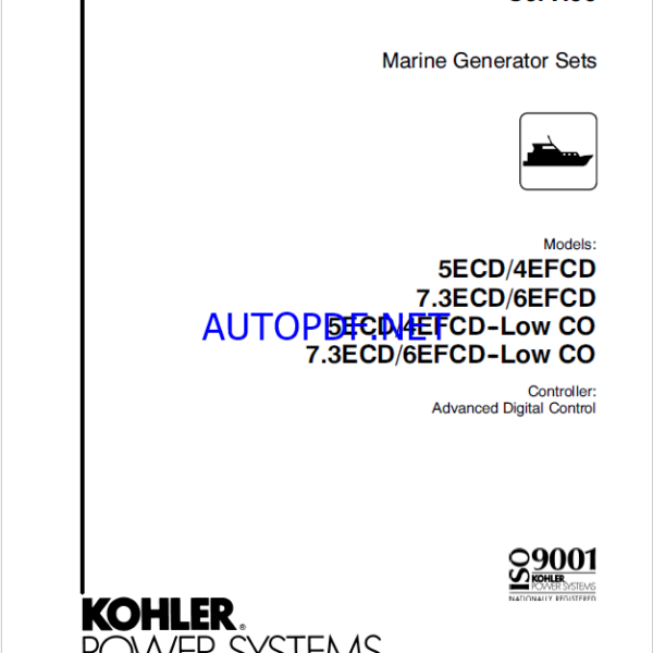 Kohler 5ECD, 4EFCD, 7.3ECD, 6EFCD, 5ECD, 4EFCD-Low CO, 7.3ECD, 6EFCD-Low CO Marine Service Manual (tp6391)