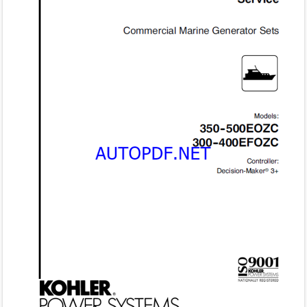 Kohler 350-500EOZC, 300-400EFOZC Commercial Marine Generator Sets Service Manual (tp6672)