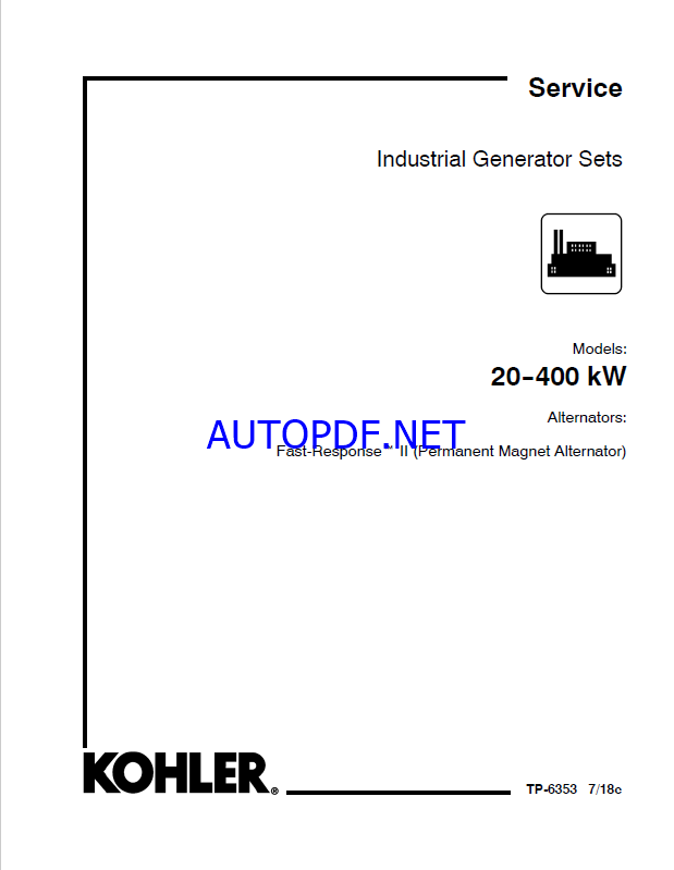 Kohler 20-400 kW Industrial Generator Sets Service Manual (tp6353)