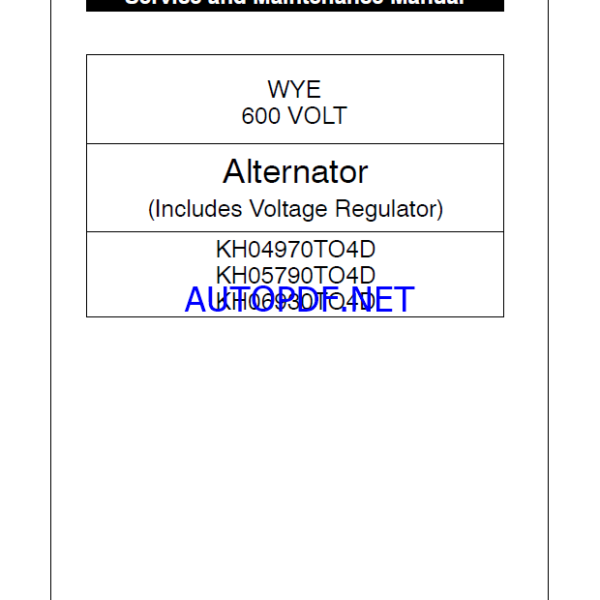 Kohler KH04970TO4D, KH05790TO4D, KH06930TO4D Service and Maintenance Manual (tp7078)