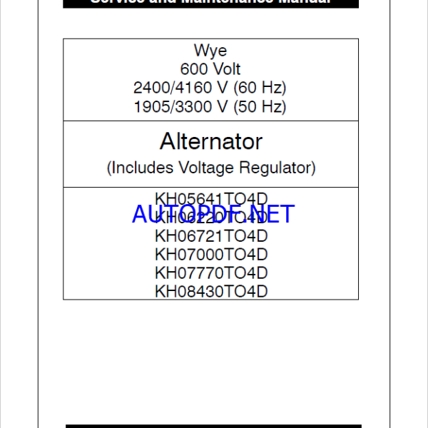 Kohler KH05641TO4D, KH06220TO4D, KH06721TO4D, KH07000TO4D, KH07770TO4D, KH08430TO4D Service and Maintenance Manual (tp7075)