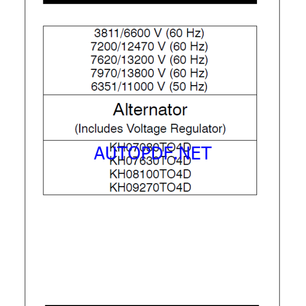 Kohler KH07080TO4D, KH07630TO4D, KH08100TO4D, KH09270TO4D Service and Maintenance Manual (tp7076)