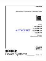 Kohler 15, 30RES 15RESA, 30RESA, 15REYG, 30REYG 15RYG, 30RYG Residential, Commercial Generator Sets Service Manual (tp6198)