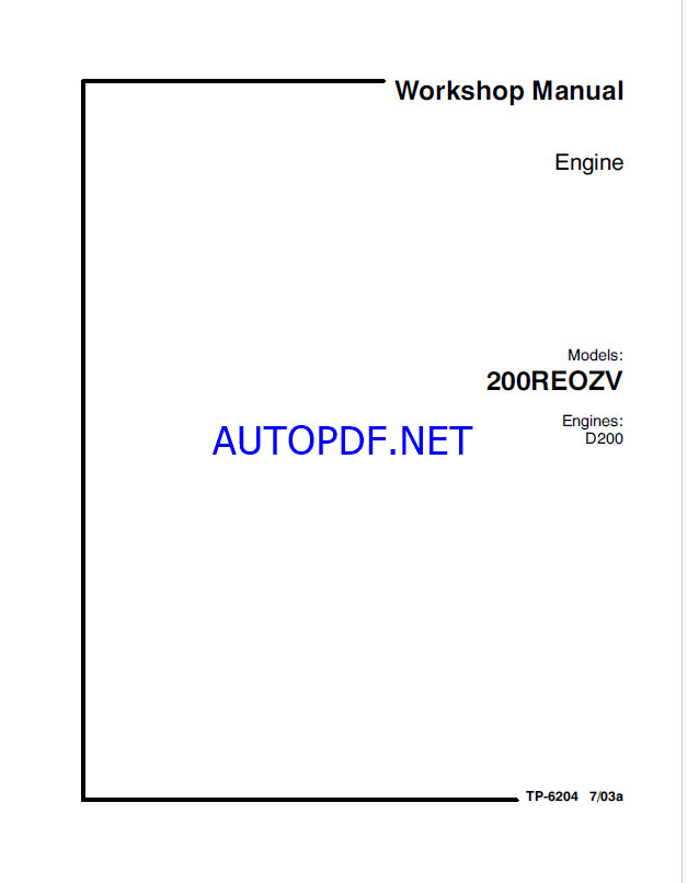 Kohler 200REOZV Engine Workshop Manual (tp6204)