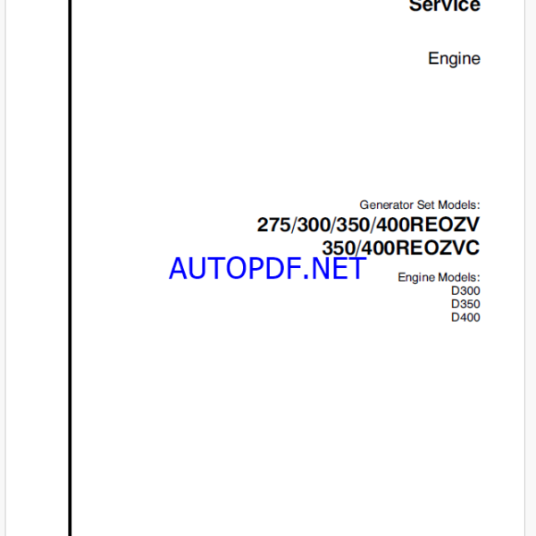 Kohler 275REOZV, 300REOZV, 350REOZV, 400REOZV, 350REOZVC, 400REOZVC Engine Service Manual (tp6206)