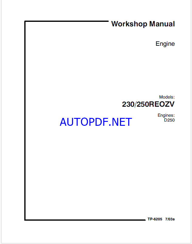 Kohler 230, 250REOZV Engine Workshop Manual (tp6205)