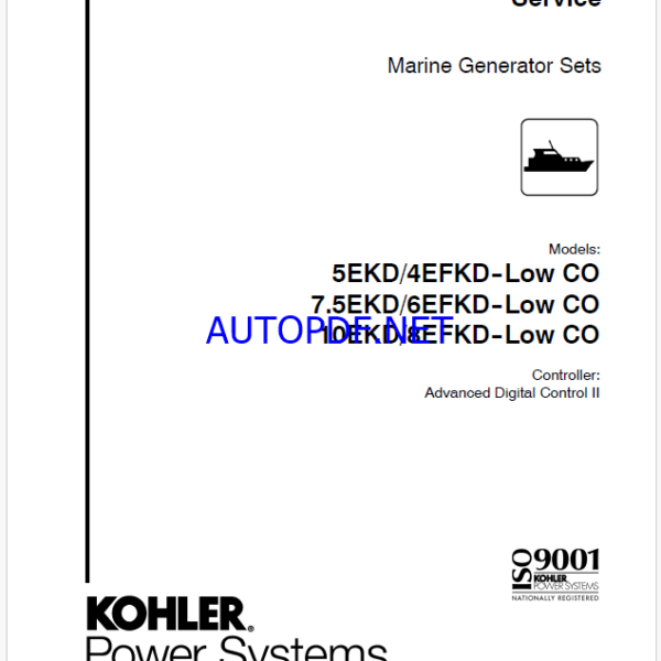 Kohler 5EKD, 4EFKD-Low CO, 7.5EKD, 6EFKD-Low CO, 10EKD, 8EFKD-Low CO Marine Service Manual (tp6593)