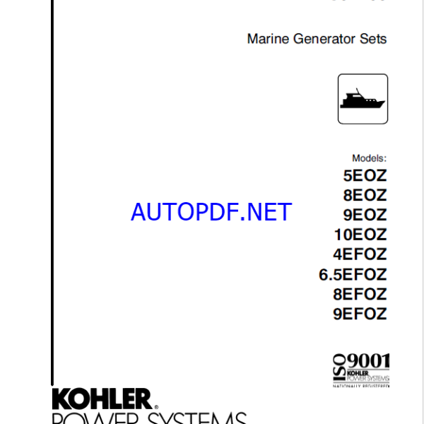 Kohler 5EOZ, 8EOZ, 9EOZ, 10EOZ, 4EFOZ, 6.5EFOZ, 8EFOZ, 9EFOZ Marine Service Manual (tp6053)