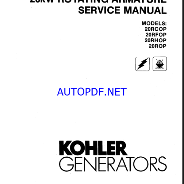 Kohler 20RCOP, 20RFOP, 20RHOP, 20ROP 20kW Rotating Armature Service Manual (tp5249)
