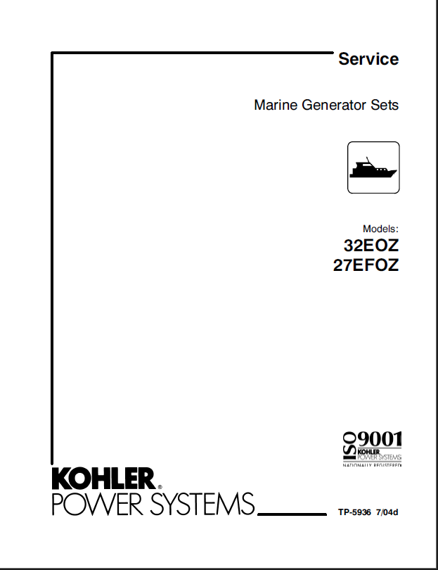 Kohler 32EOZ, 27EFOZ Marine Service Manual (tp5936)
