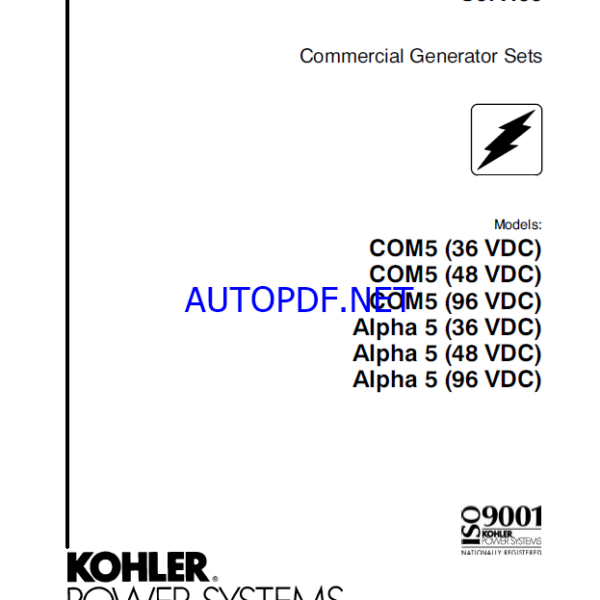 Kohler COM5 (36 VDC), COM5 (48 VDC), COM5 (96 VDC), Alpha 5 (36 VDC), Alpha 5 (48 VDC), Alpha 5 (96 VDC) Commercial Generator Sets Service Manual (tp6092)