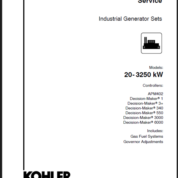 Kohler 20-3250 kW Industrial Generator Sets Service Manual (TP6356)