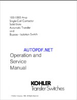Kohler 100-1000 Amp Single Coil Contactor Solid-State Automatic Transfer and Bypass, Isolation Switch Operation and Service Manual (tp5090)