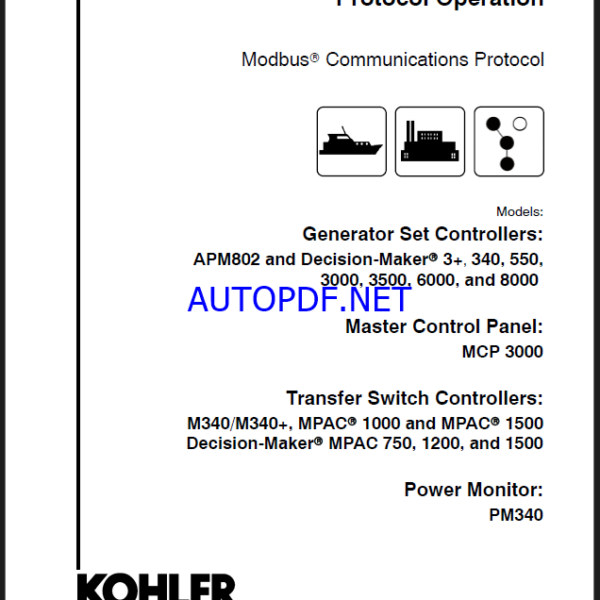 Kohler APM802 and Decision-Makerr 3+, 340, 550, 3000, 3500, 6000, and 8000 Modbusr Communications Protocol Operation Manual (tp6113)