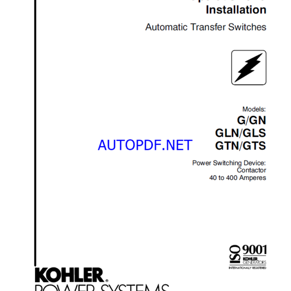 Kohler G, GN, GLN, GLS, GTN, GTS Automatic Transfer Switch Operation and Installation Manual (tp5991)