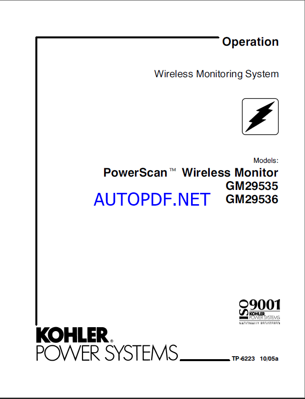 Kohler GM29535, GM29536 PowerScan Wireless Monitor Operation Manual (tp6223)