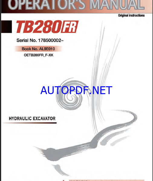 Takeuchi TB280FR Hydraulic Excavator Operators Manual (AL9E010)