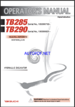 Takeuchi TB285, TB290 Hydraulic Excavator Operators Manual (AM1EN018)