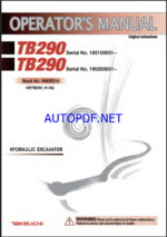 Takeuchi TB290 Hydraulic Excavator Operators Manual (AM3E016)
