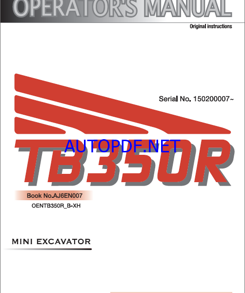 Takeuchi TB350R Mini Excavator Operators Manual (AJ6EN007)