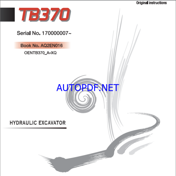 Takeuchi TB370 Hydraulic Excavator Operators Manual (AQ2EN016)