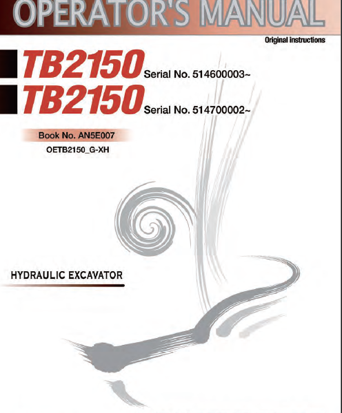 Takeuchi TB2150 Hydraulic Excavator Operators Manual (AN5E007)